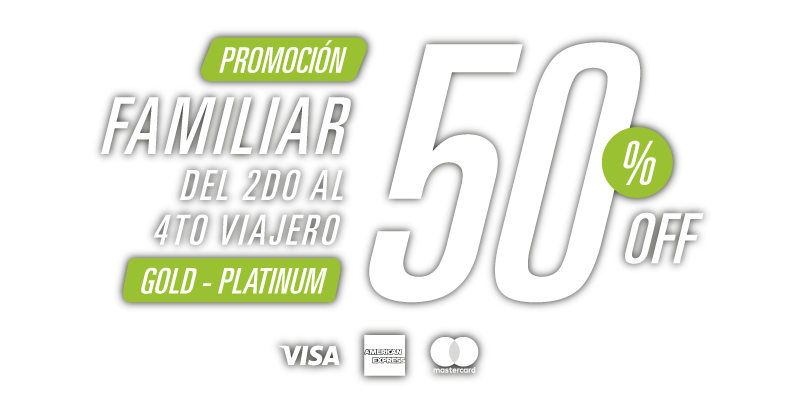 50%Off del 2do al 5to viajero en productos seleccionados